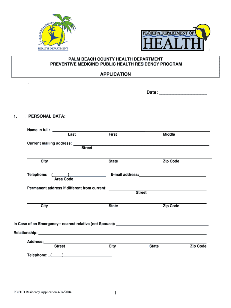 Fillable Online PREVENTIVE MEDICINE/ PUBLIC HEALTH RESIDENCY PROGRAM