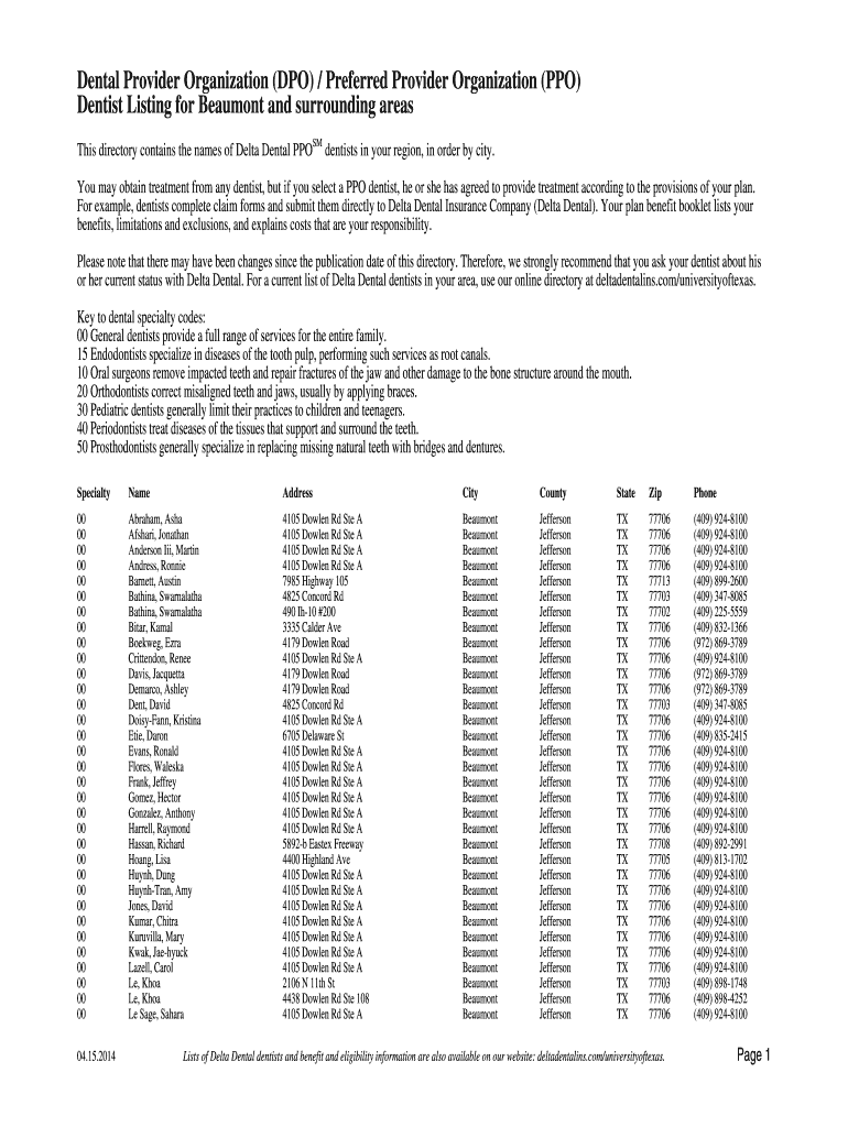 Fillable Online Dental Provider Organization (DPO) Delta Dental