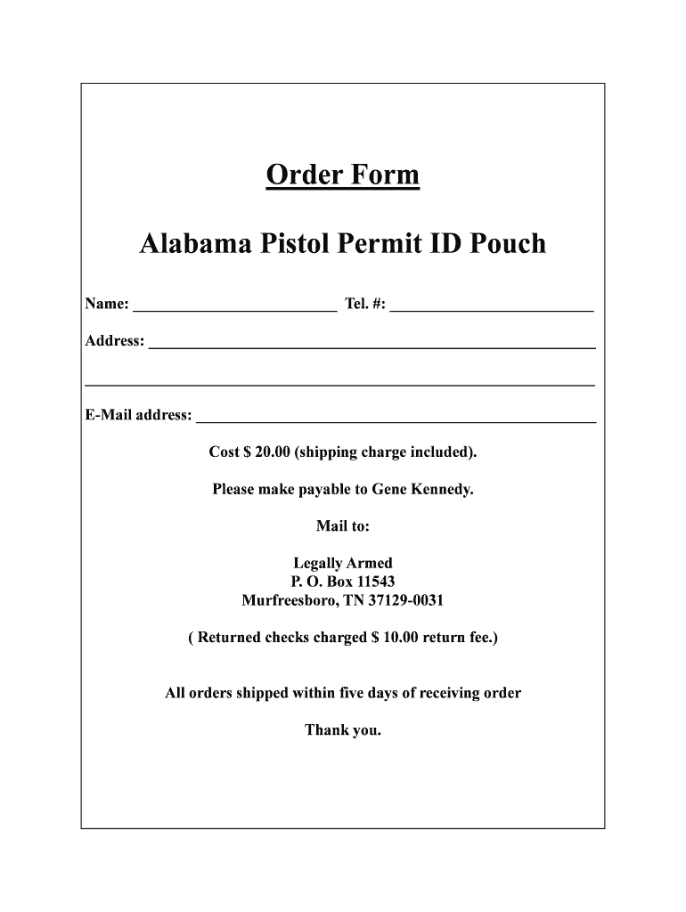 Fillable Online Order Form Alabama Pistol Permit ID Pouch Legally