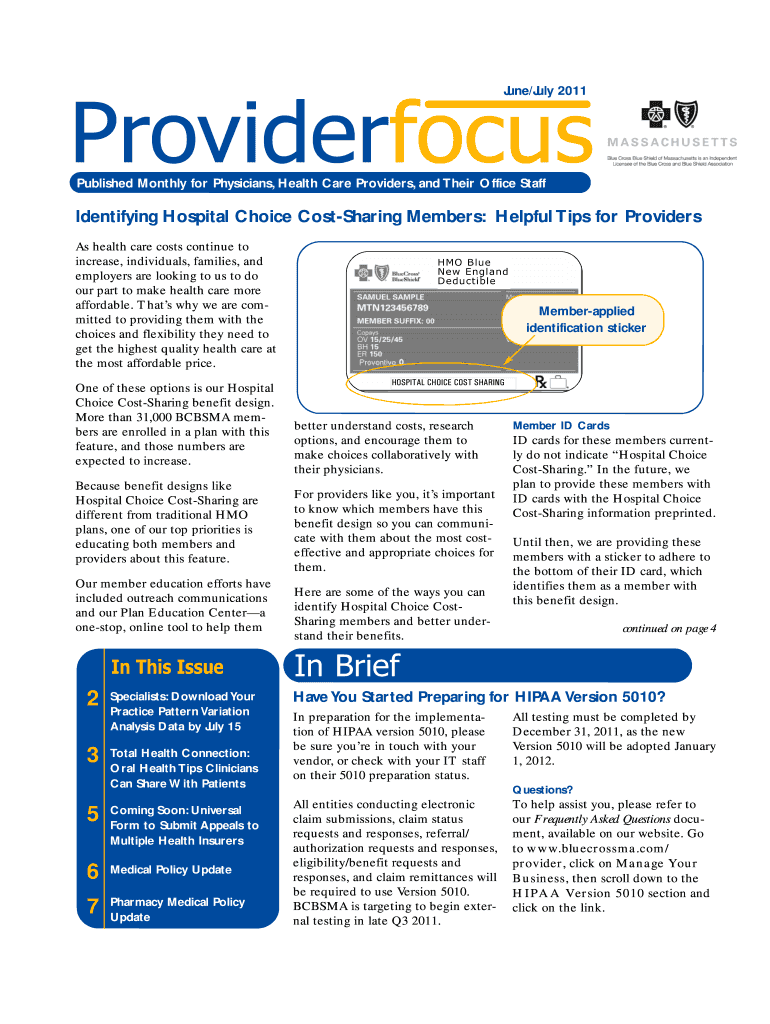 Fillable Online Providerfocus June/July 2011 Published Monthly for