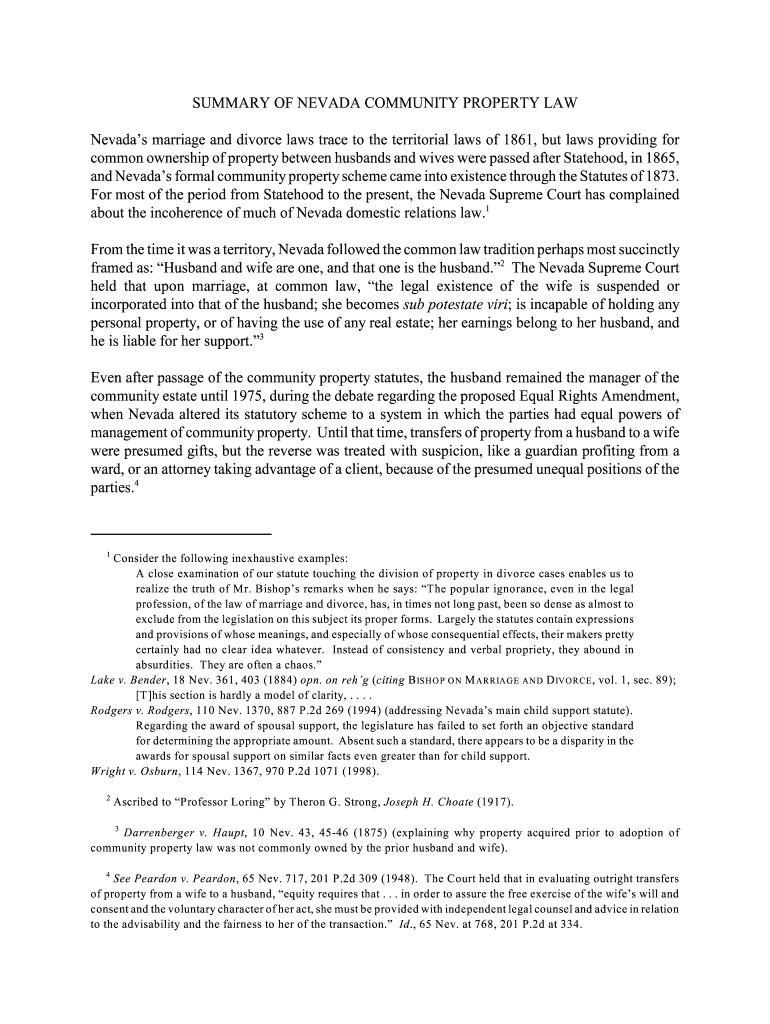 Fillable Online SUMMARY OF NEVADA COMMUNITY PROPERTY LAW Fax Email