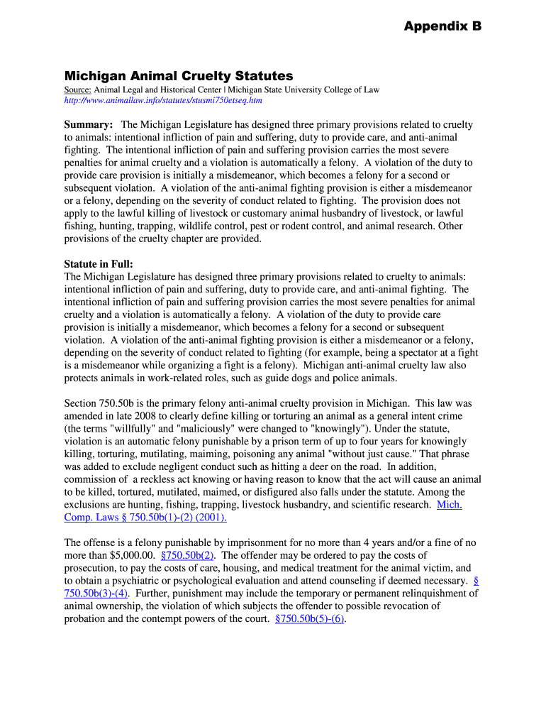Fillable Online Michigan Animal Cruelty Statutes Fax Email Print