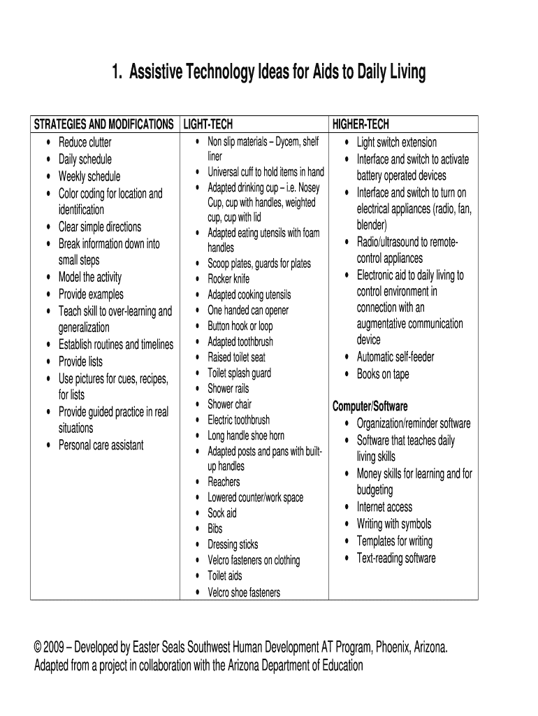 Fillable Online Assistive Technology Ideas for Aids to Daily Living Fax
