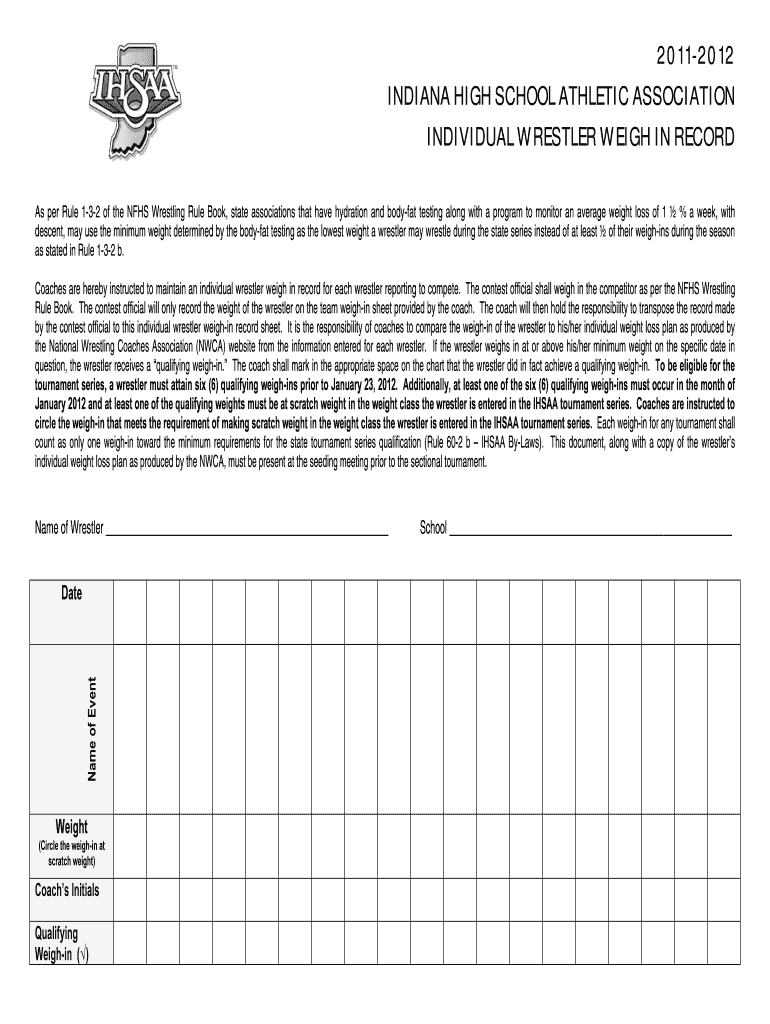 Fillable Online ihsaa 20112012 INDIANA HIGH SCHOOL ATHLETIC ASSOCIATION