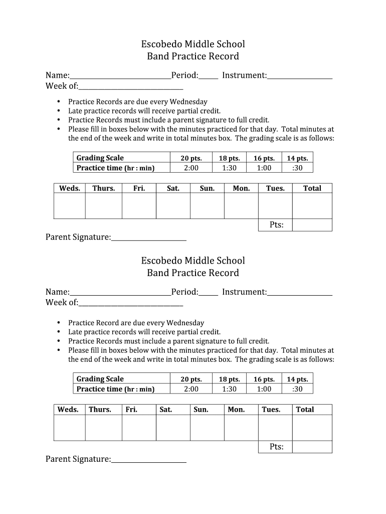 Fillable Online Practice Record.doc Fax Email Print pdfFiller