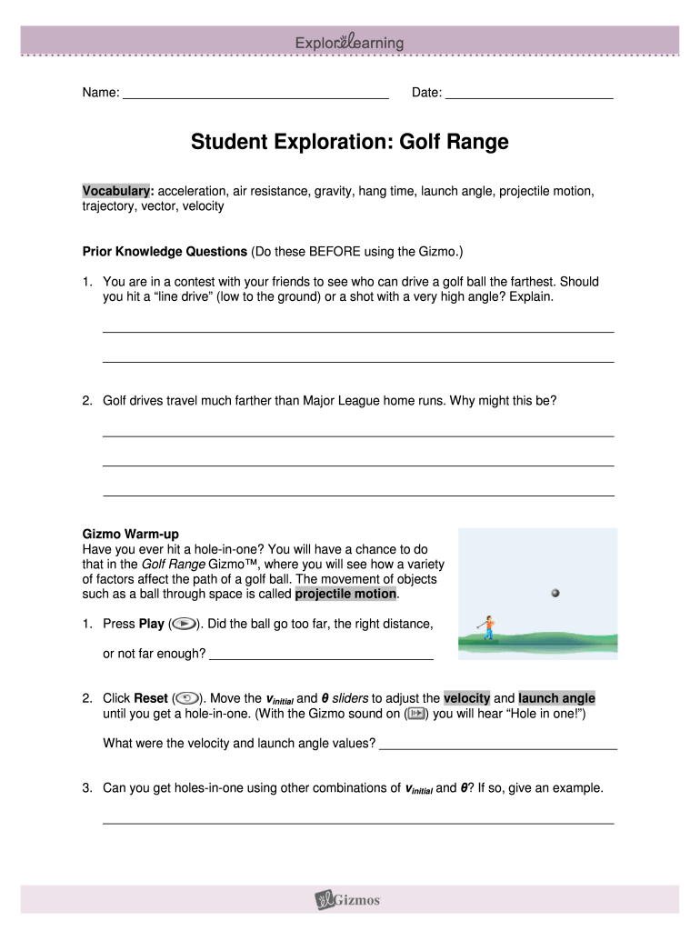Golf Range Gizmo Answers Fill Online, Printable, Fillable, Blank pdfFiller