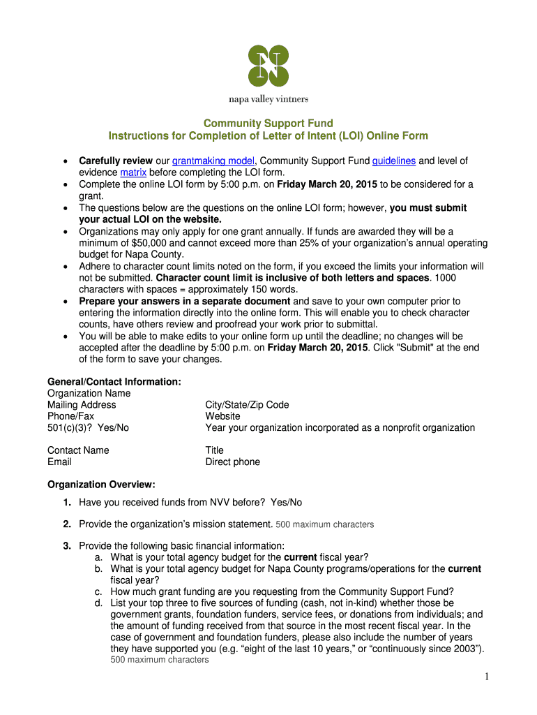 Fillable Online 1 Community Support Fund Instructions for Completion of Letter of Fax Email
