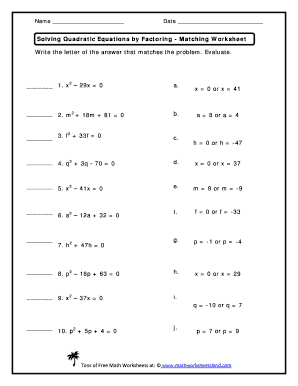 Solving Quadratic Equations By Factoring - Fill Online, Printable
