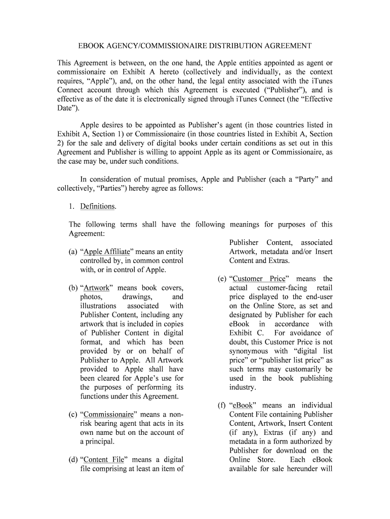 Book Distribution Agreement Sample Fill and Sign Printable Template