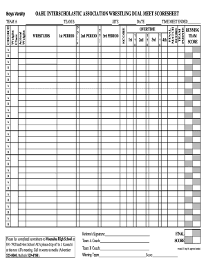 Blank Wrestling Score Sheets For