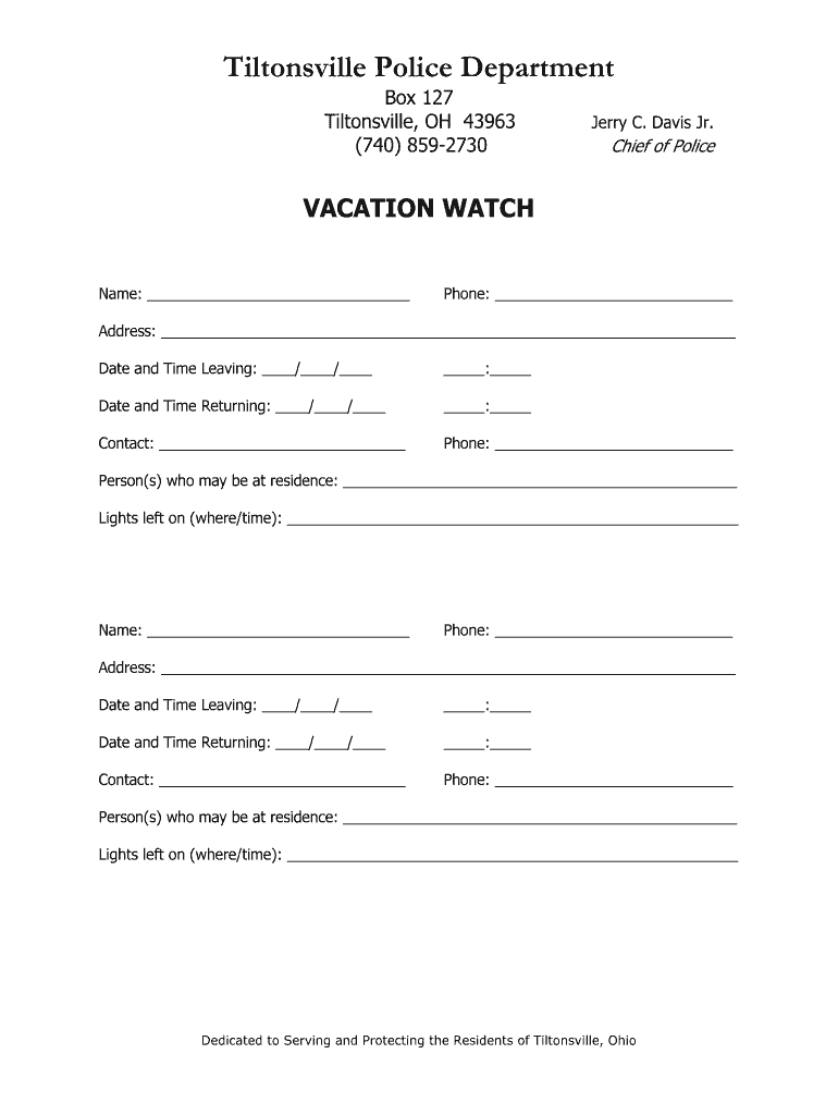 Fillable Online Tiltonsville Police Department Tiltonsville Police