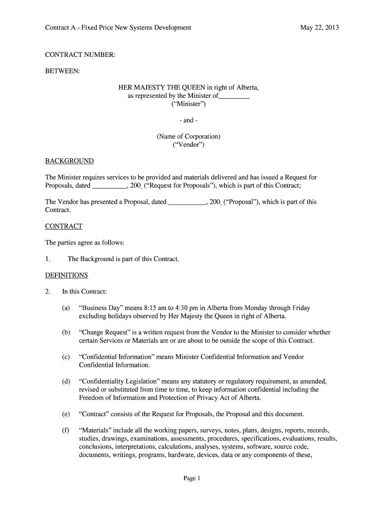 Fillable Online servicealberta gov ab Fixed Price Contract A Service