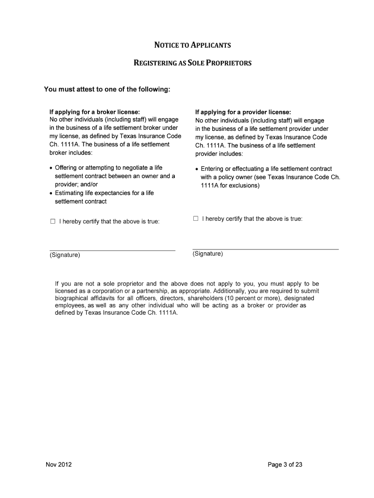 Fillable Online tdi texas License Application for a Life Settlement