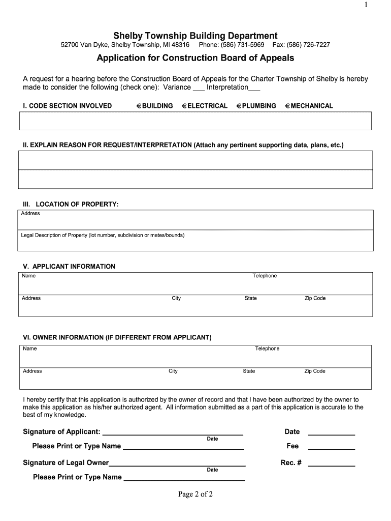 CBA Application Shelby Township shelbytwp Fill out & sign online