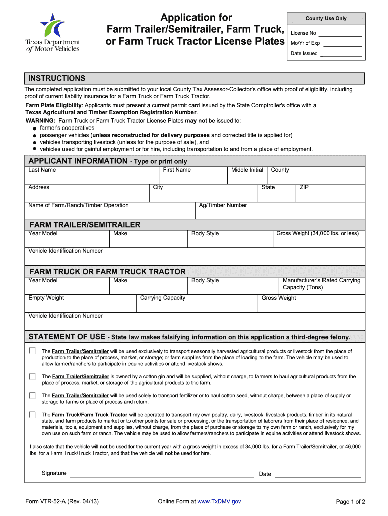 Texas Farm Trailer Registration Form Fill Online, Printable, Fillable