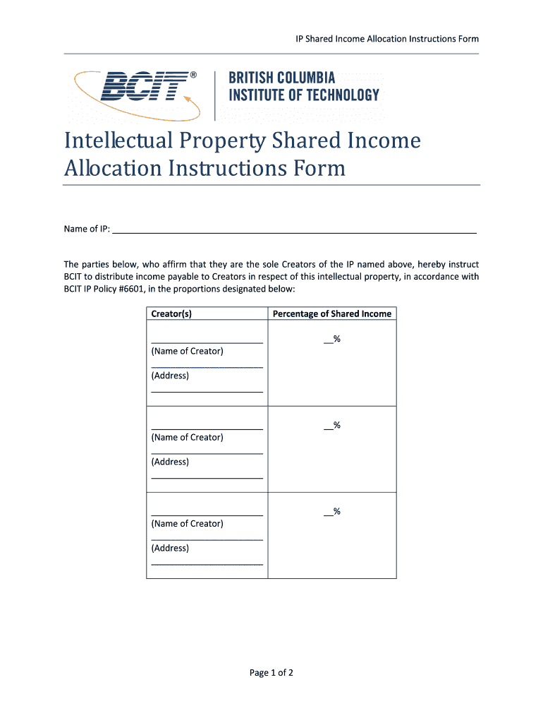 Fillable Online bcit Financial services allocation instructions form