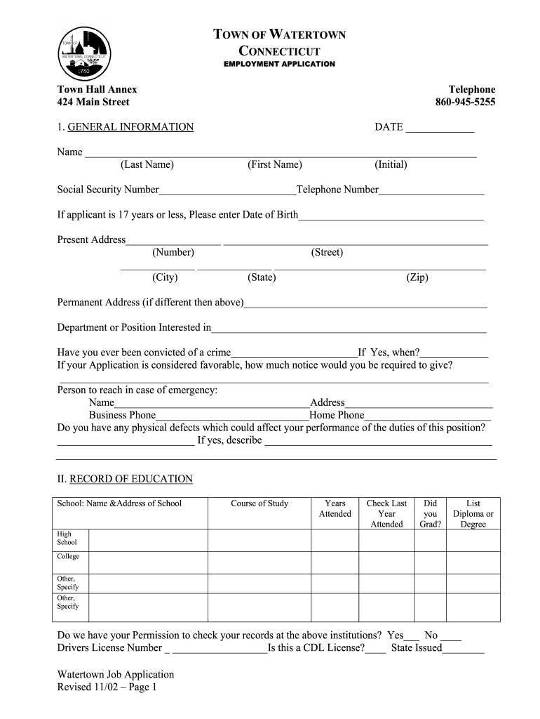 Town of watertown ct jobs Fill out & sign online DocHub