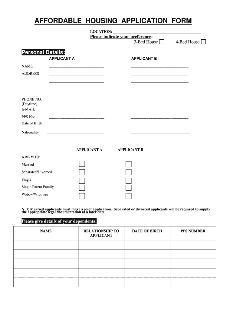 Fillable Online Affordable Housing Application Form Clare County