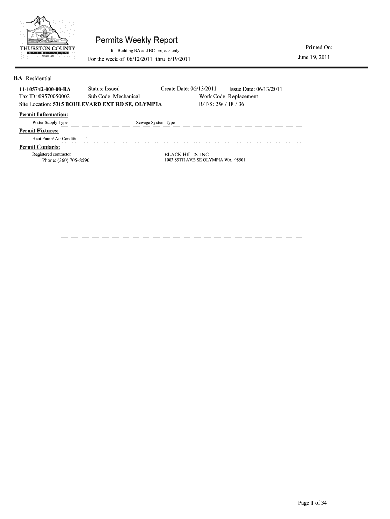 Fillable Online co thurston wa Permits Weekly Report co thurston wa