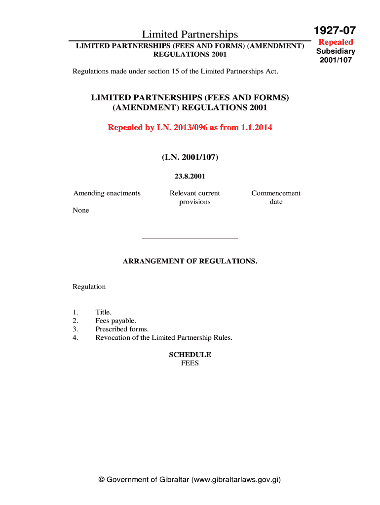 Fillable Online gibraltarlaws gov Fees and forms Amendment Regulations