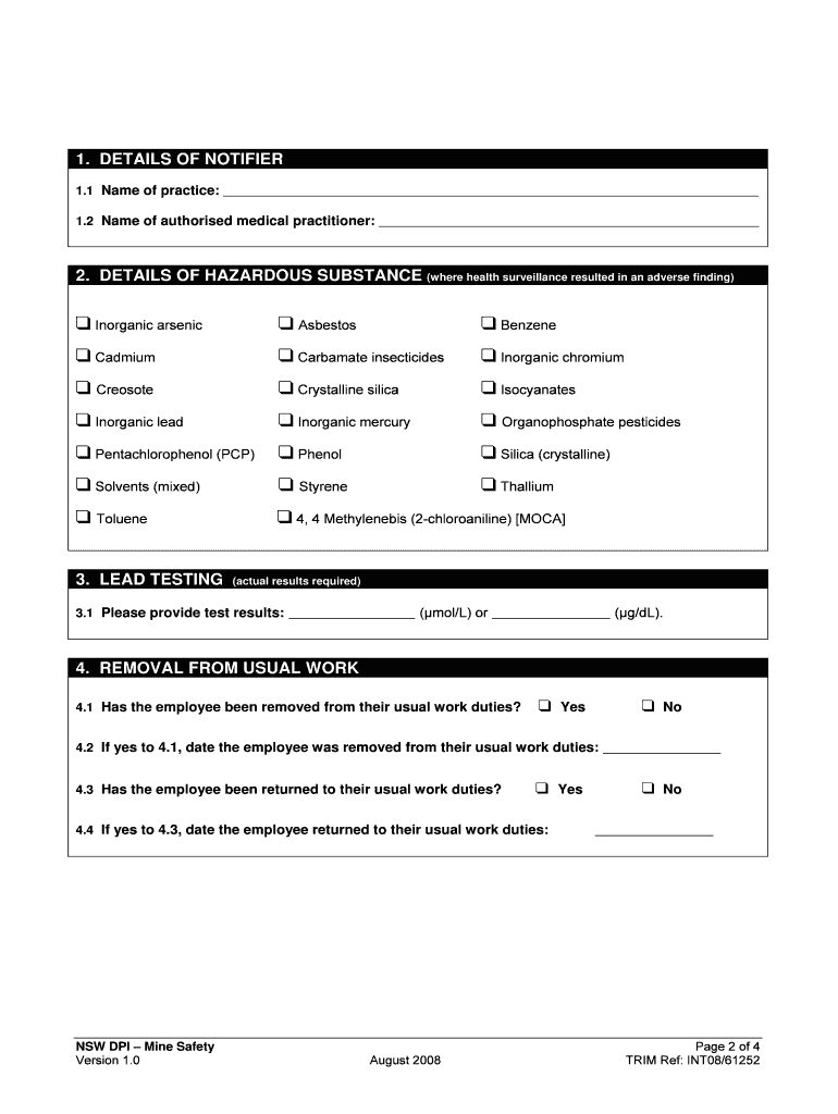 Fillable Online Health Surveillance Form NSW DPI NSW Department of