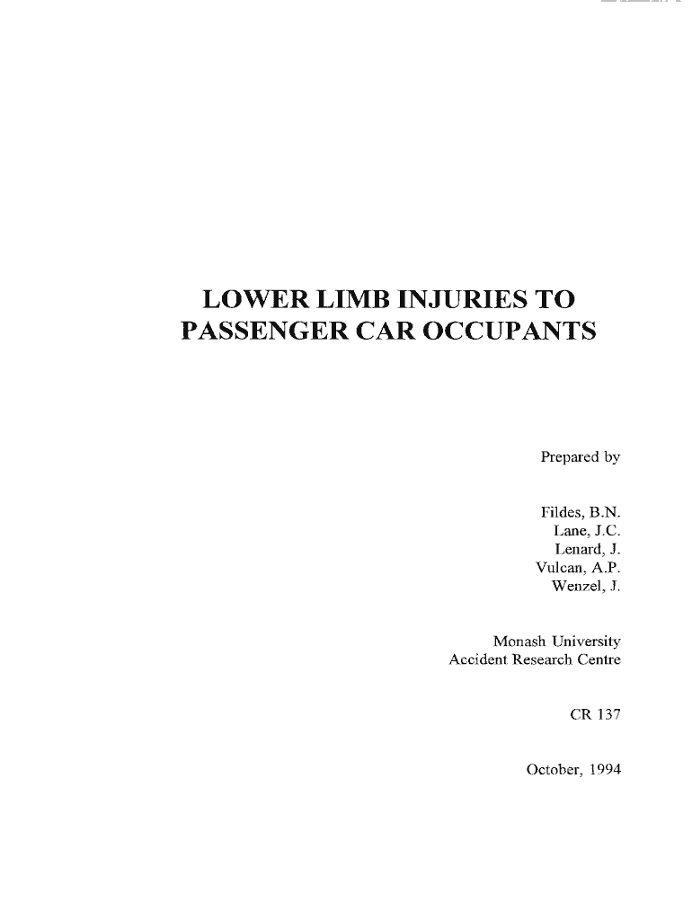 Fillable Online monash edu Lower limb injuries to passenger car occupants Fax Email Print