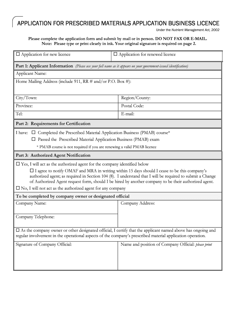 Fillable Online Application for Prescribed Materials Application