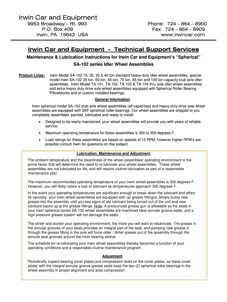 Fillable Online Irwin Car and Equipment Fax Email Print pdfFiller
