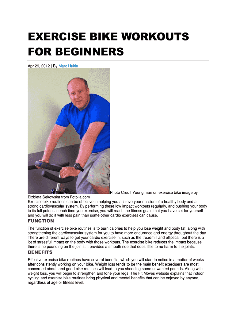 Fillable Online EXERCISE BIKE WORKOUTS Fax Email Print pdfFiller