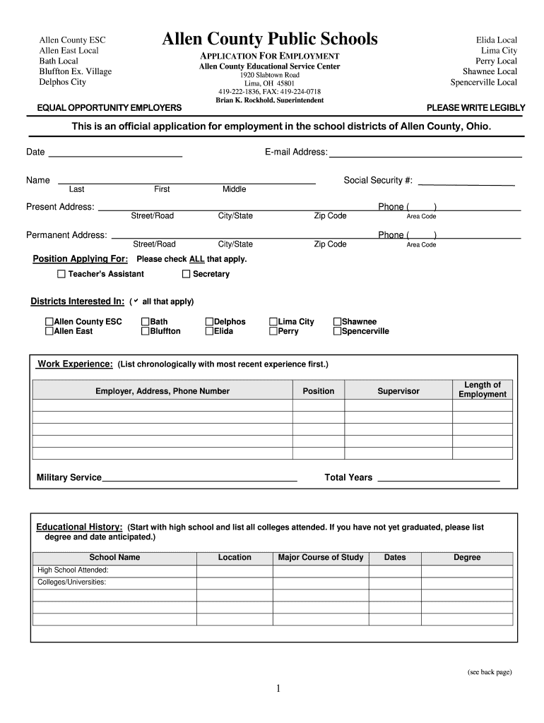 Fillable Online allencountyesc Allen County Public Schools Allen