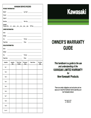 Fillable Online kawasaki OWNERS WARRANTY GUIDE - Canadian bKawasakib