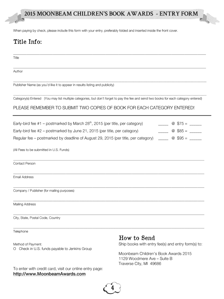 Fillable Online Contact Information Moonbeam Awards Fax Email Print