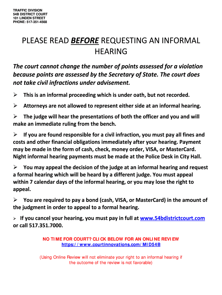 Fillable Online BRequestb for Informal Hearing form PDF City of East