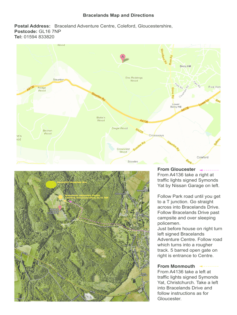 Fillable Online wyevalleyaonb org Bracelands Map and Directions Wye
