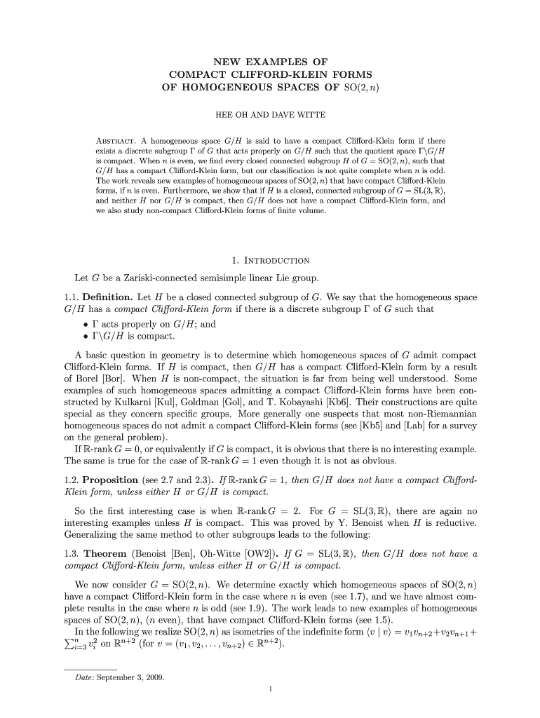 Fillable Online gauss math yale NEW EXAMPLES OF COMPACT CLIFFORDKLEIN FORMS OF gauss math