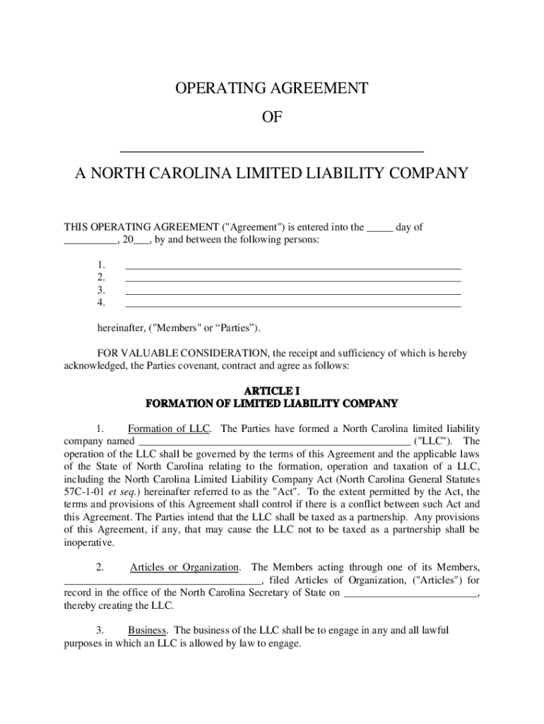 Operating agreement llc nc Fill out & sign online DocHub