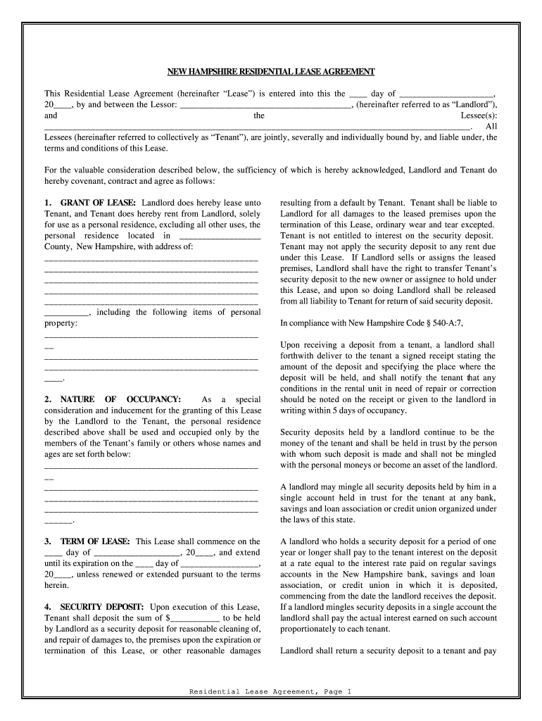 Nh lease agreement Fill out & sign online DocHub