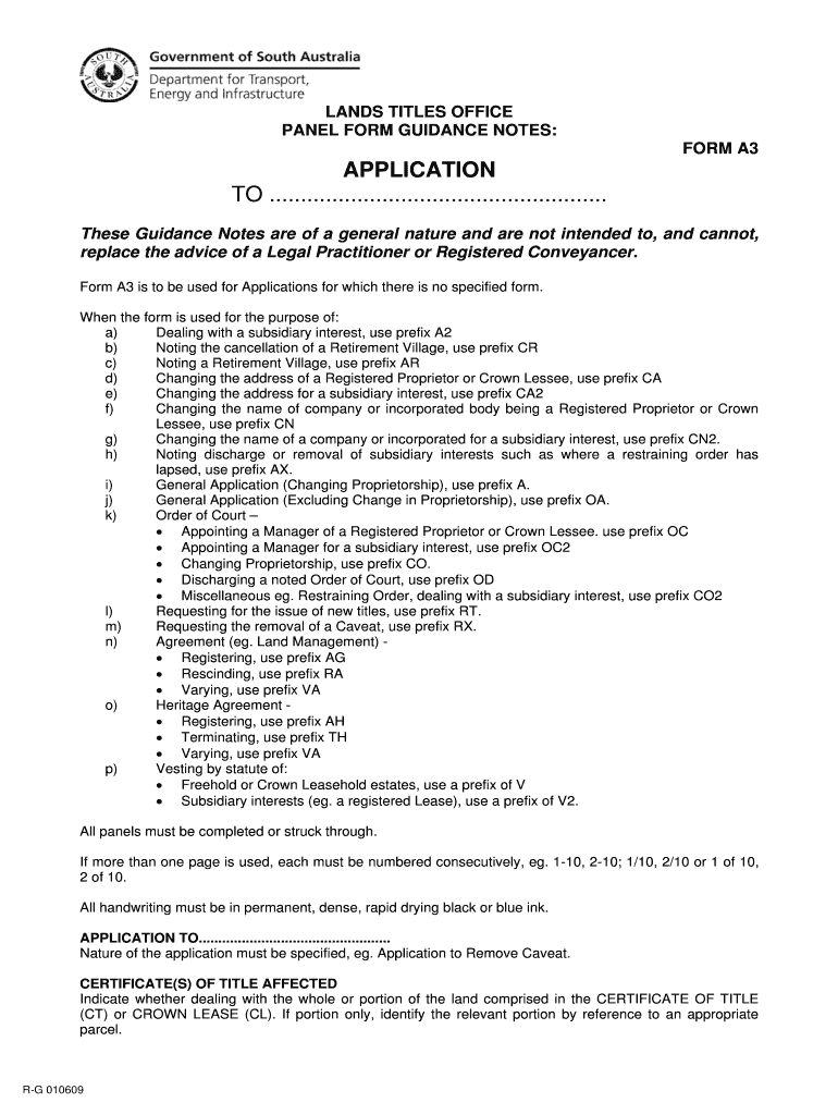 Fillable Online LANDS TITLES OFFICE PANEL FORM GUIDANCE NOTES FORM A3