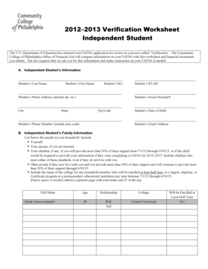 Fillable Online 2012-13 Independent Verification Worksheet.docx Fax
