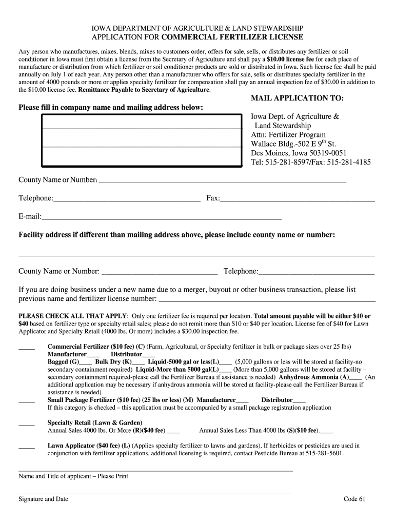 Fillable Online iowaagriculture BApplicationb for Commercial Fertilizer