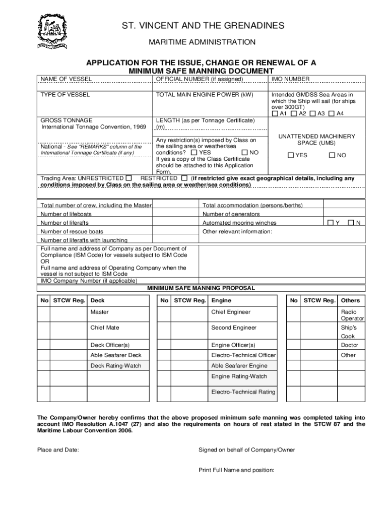 Fillable Online Form R106 Application for Minimum Safe Manning