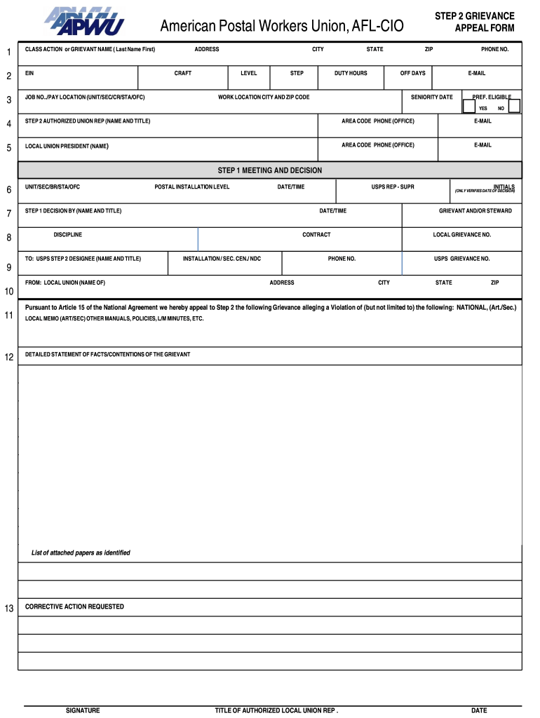 Apwu Grievance Forms 20202021 Fill and Sign Printable Template