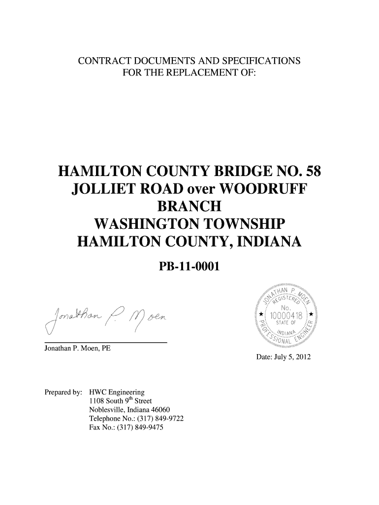Fillable Online hamiltoncounty in CONTRACT DOCUMENTS for BRIDGES