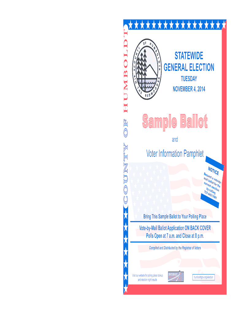 Fillable Online co humboldt ca Sample Ballot County of Humboldt co