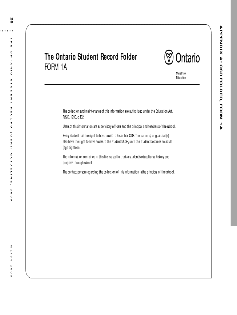 Fillable Online edu gov on OSR Folder, Form 1A Ontario edu gov on