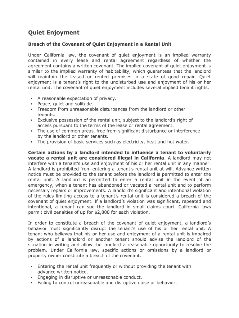 Fillable Online Breach of the Covenant of Quiet Enjoyment in a Rental