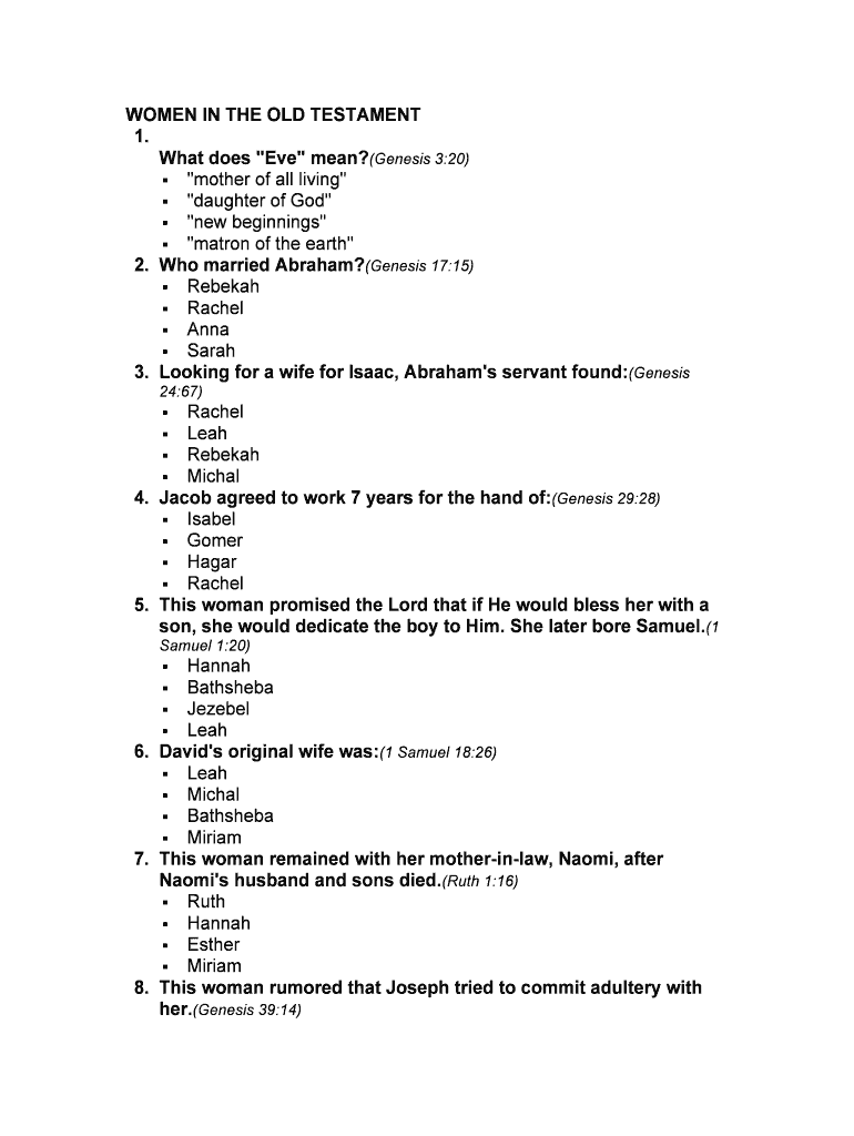 Fillable Online WOMEN IN THE OLD TESTAMENT 1. What does "Eve" Serving