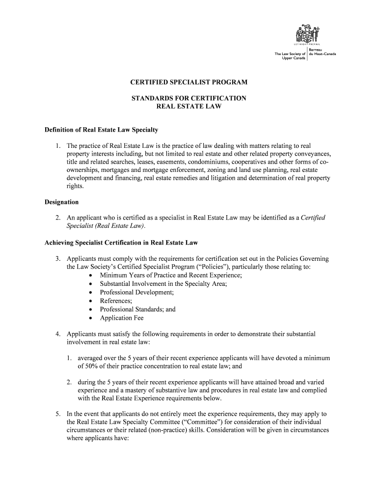 Fillable Online lsuc on Standards for bcertificationb The Law Society