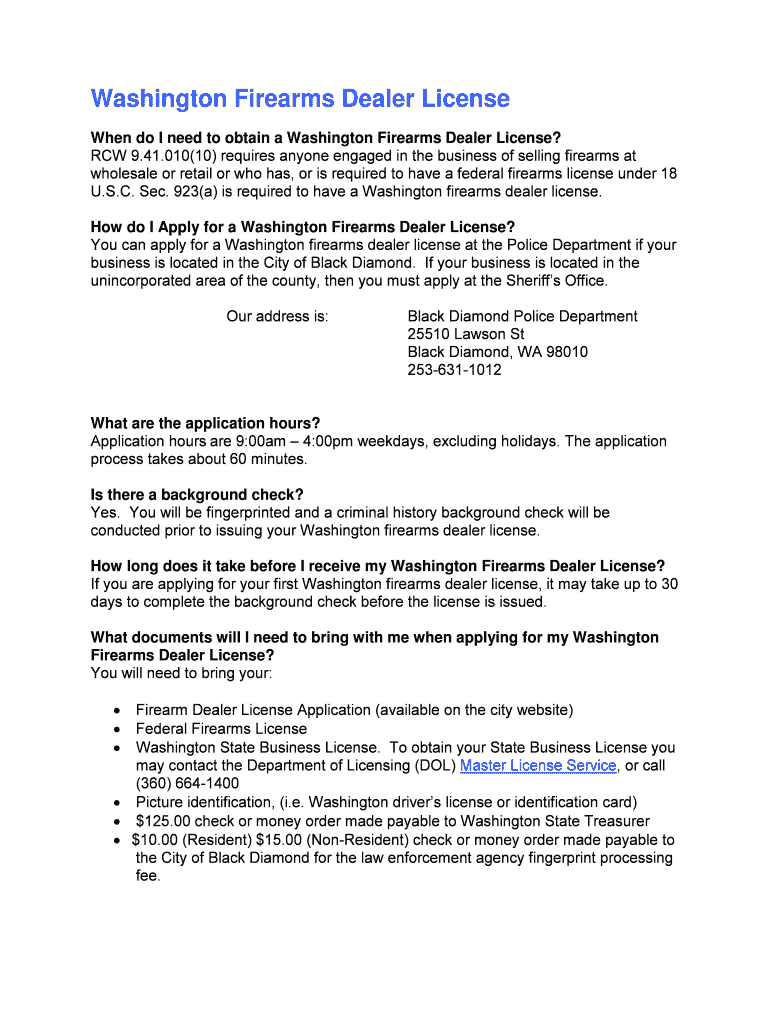 Fillable Online Washington Firearms Dealer License Fax Email Print pdfFiller