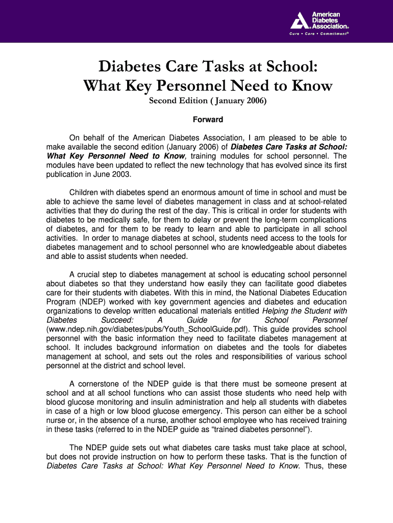 Fillable Online Diabetes Care Tasks at School Fax Email Print pdfFiller